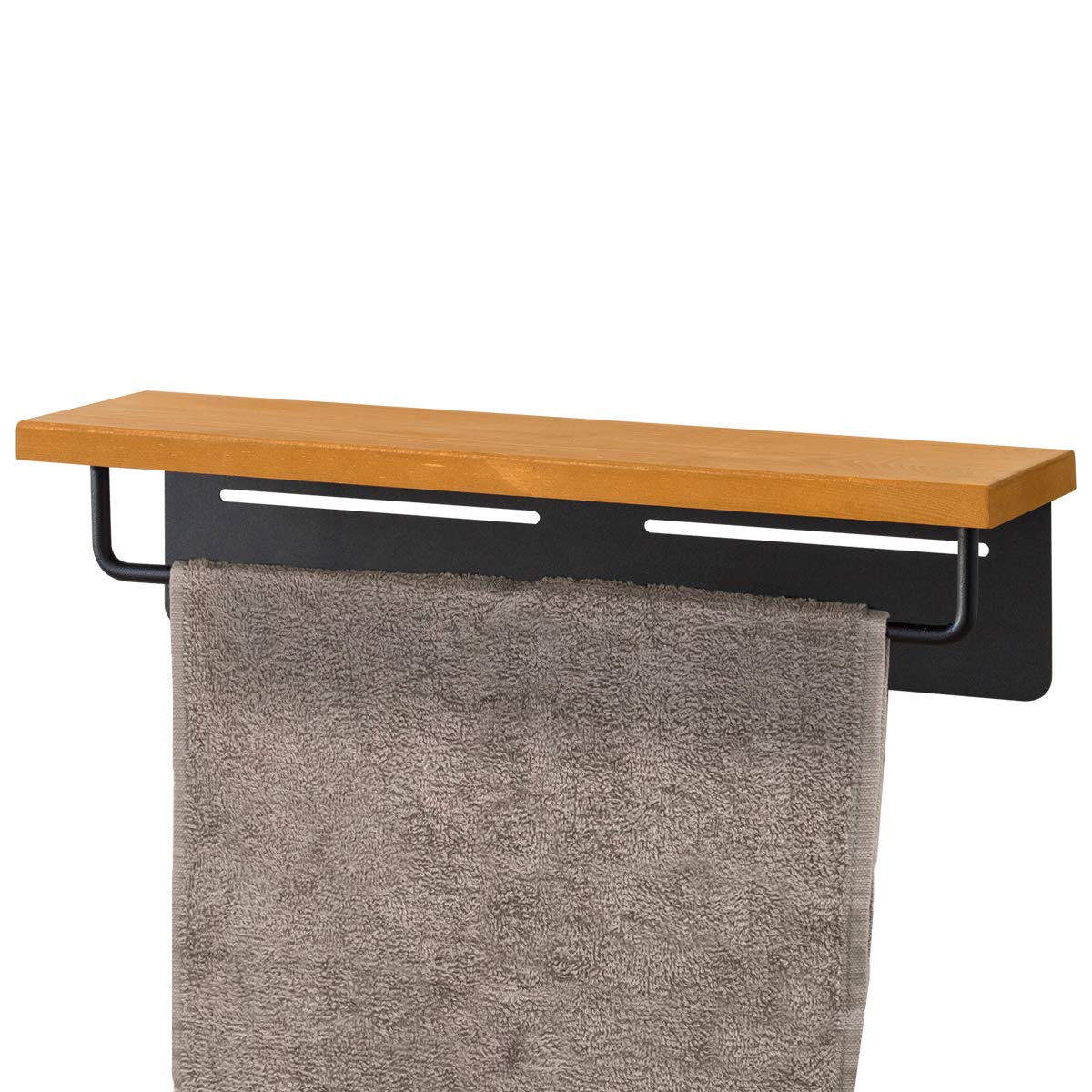 タオルハンガー 棚 パイン材天然木 小物置き 掛け 取り付け簡単 リコメン堂 タオルハンガー 洗面所 天然木 スチール 40×11×10cm
