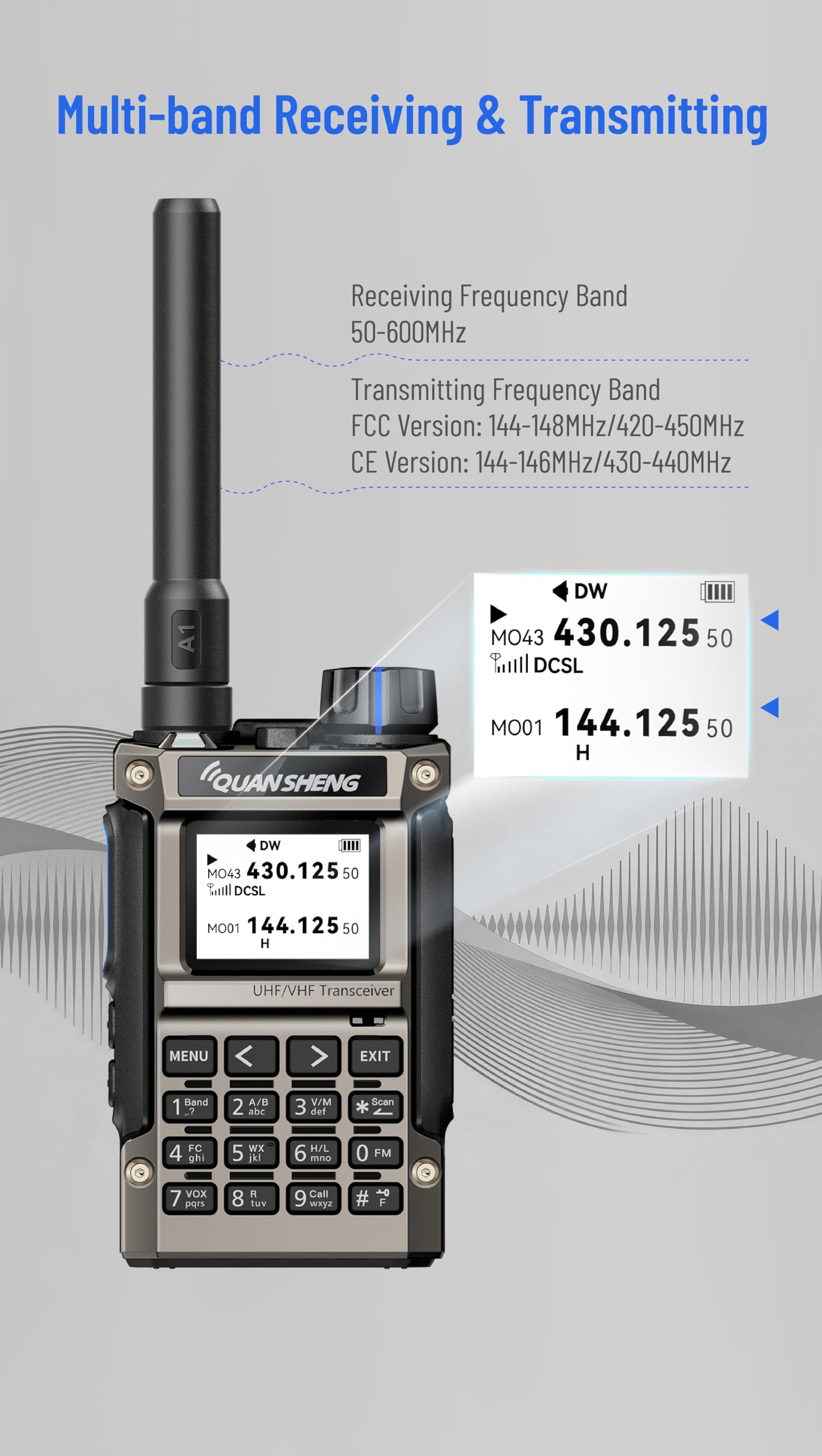 Quansheng UV-K1(8) Walkie Talkie Handfunkgerät, 1400mAh, Akku mit hoher Kapazität,Mini Pocket Radio, Full Band Empfänger, Air Band, One Key Frequency Match, Wireless Copy, NOAA