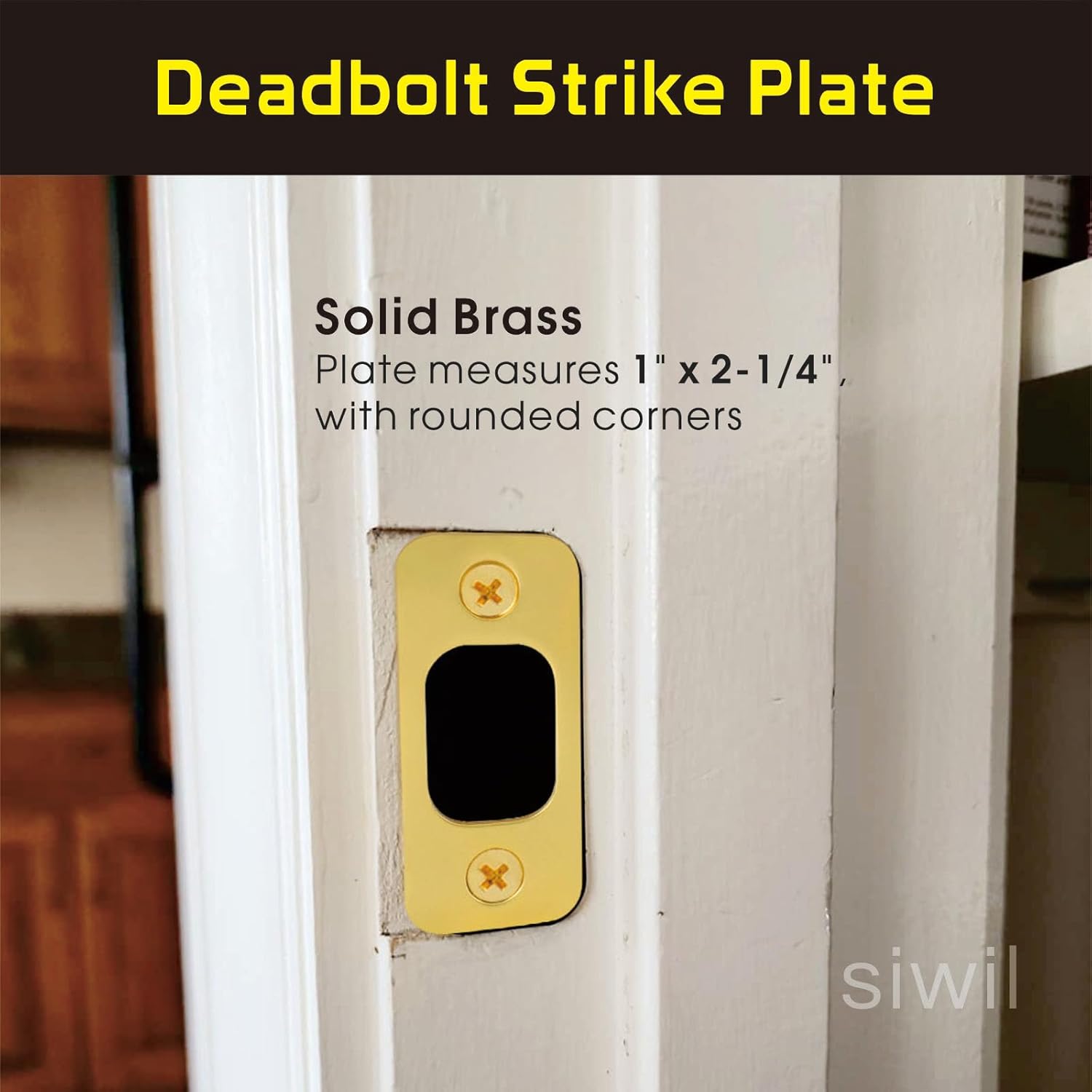 Deadbolt Strike Plate, Solid Brass Door Backplate 1" X 2 1/4“, Round Corner Heavy Duty - 1 Pack