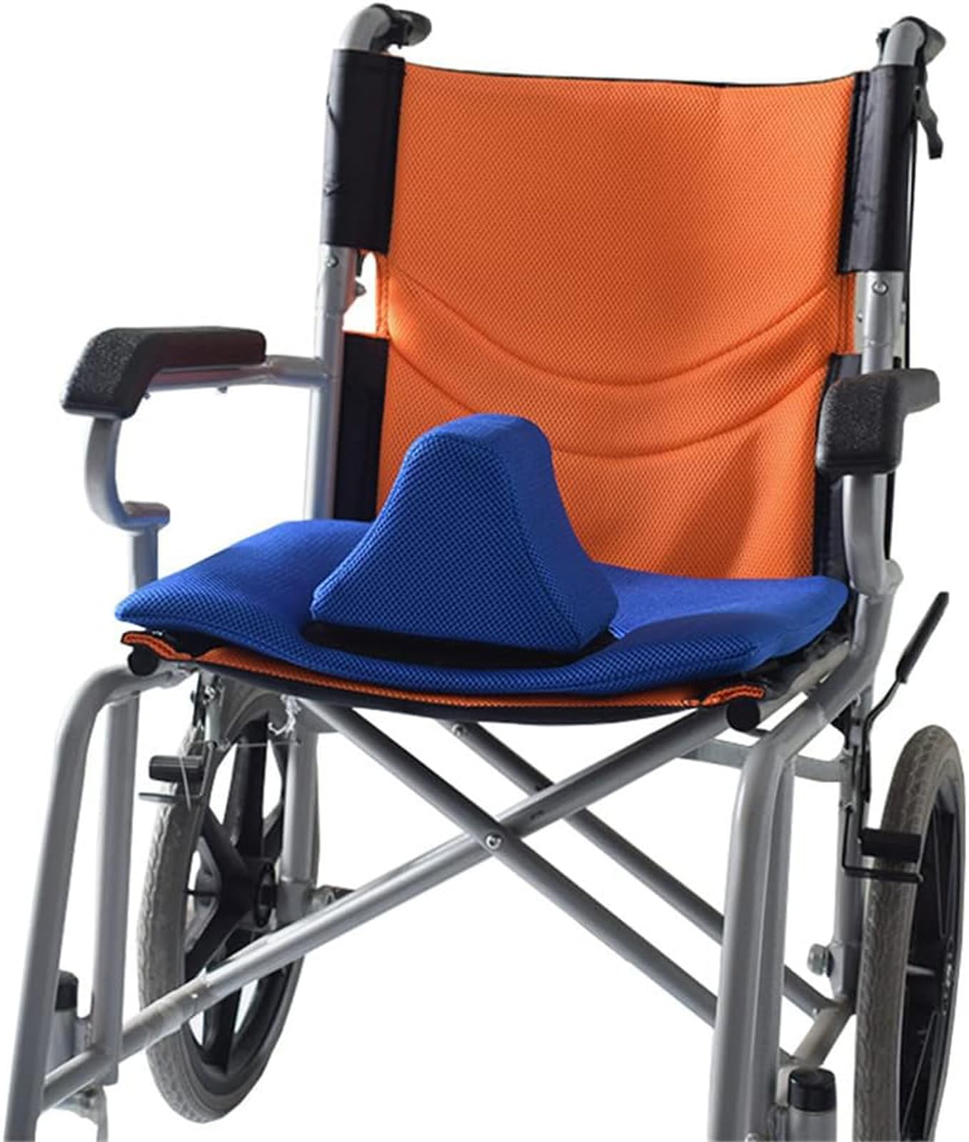 Pommel Wedge Cushion with Safety Strap, Wheelchair Cushion for Seniors with Convex Bottom, Low Profile Pommel for Easy Patient Transfer,Blue