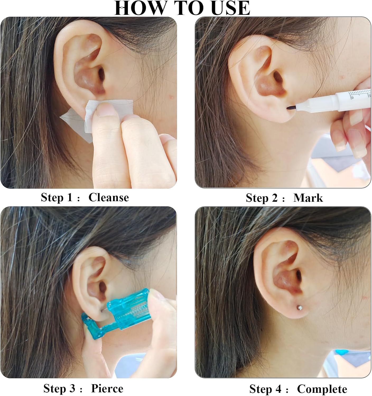 Ear Piercing Kit Disposable Ear Piercing Gun Kit,At Home Self Piercing Kit with Earrings Studs