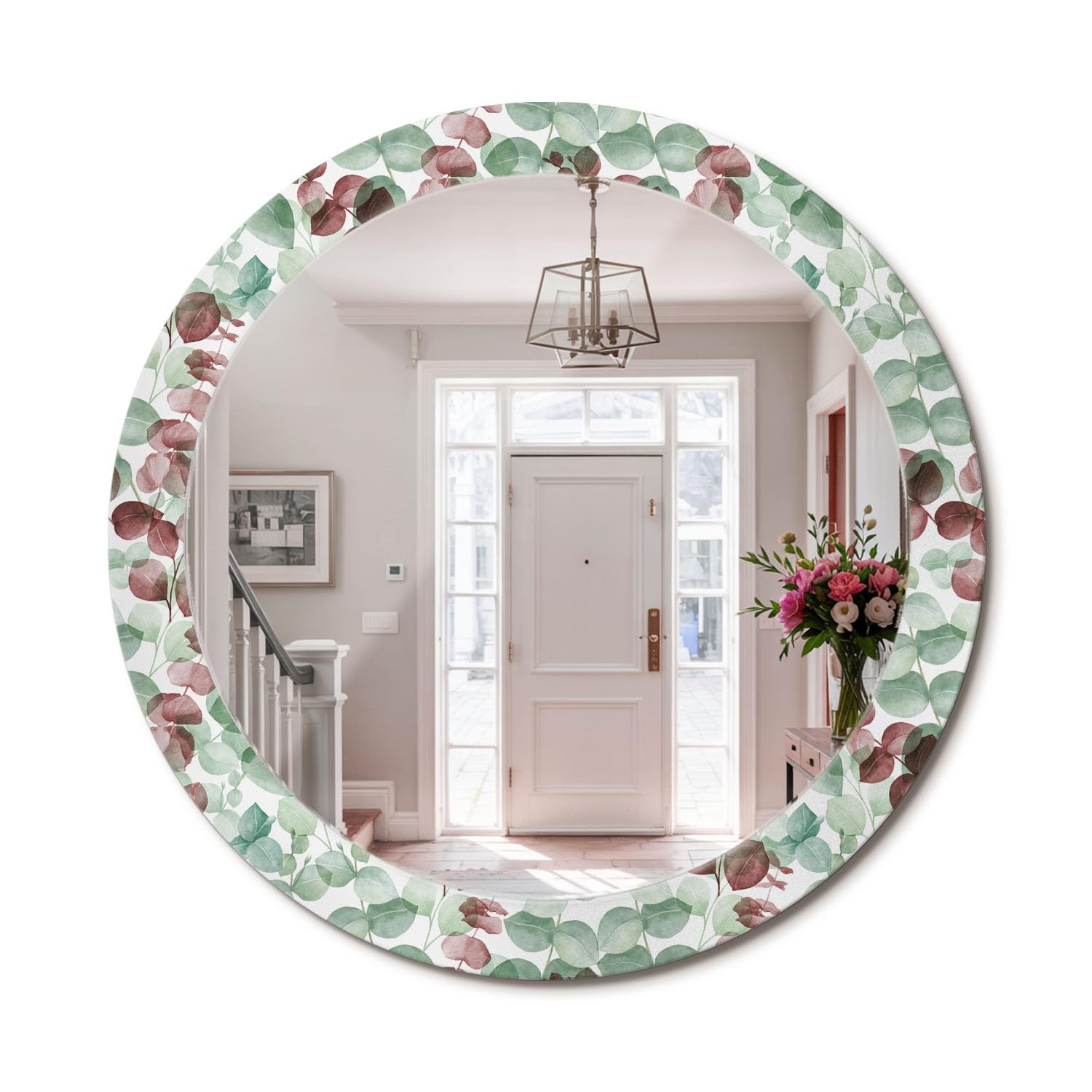 Miroir décoratif rond en verre imprimé Eucalyptus fi80 finition premium