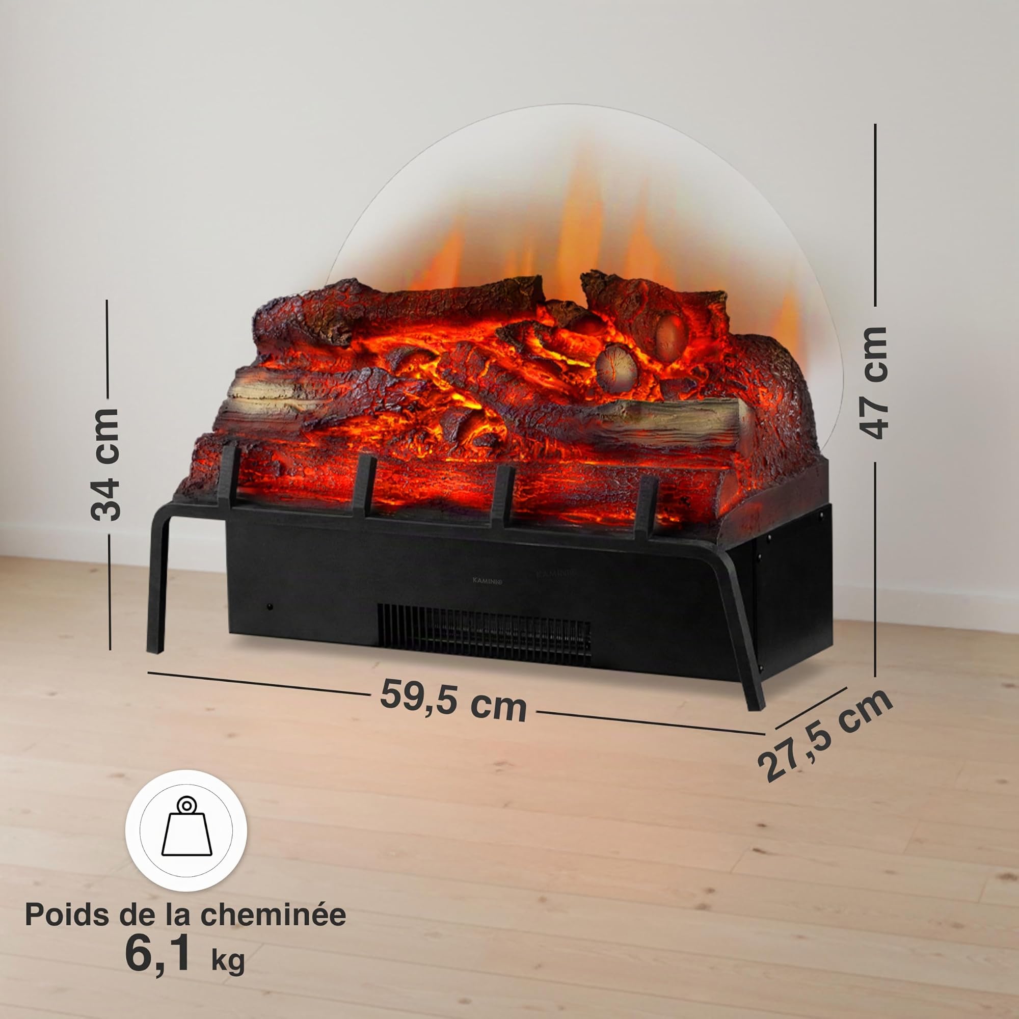 KAMINIO Cheminée électrique Noah - Insert de cheminée électrique avec Chauffage, lumière d' Ambiance LED, télécommande