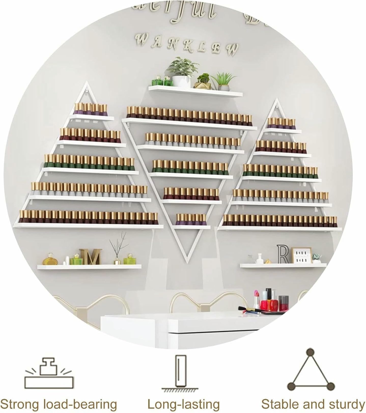 Estante metálico de Pared para Guardar esmaltes de uñas, Vitrina Triangular para esmaltes de uñas y cosméticos, Vitrina espaciosa para cosméticos, Ideal para Salones de manicura y Tiendas mi