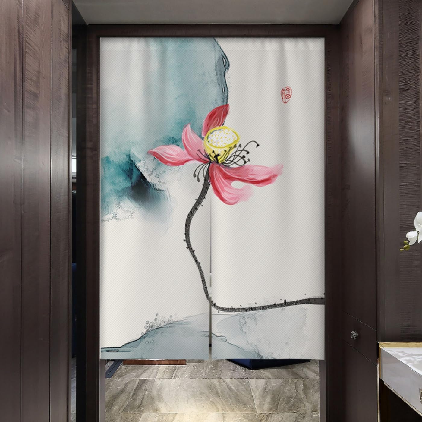 Guest Ruyunlai Japanese Noren Doorway Curtain, Ml10 Lotus Flower, 60x90cm