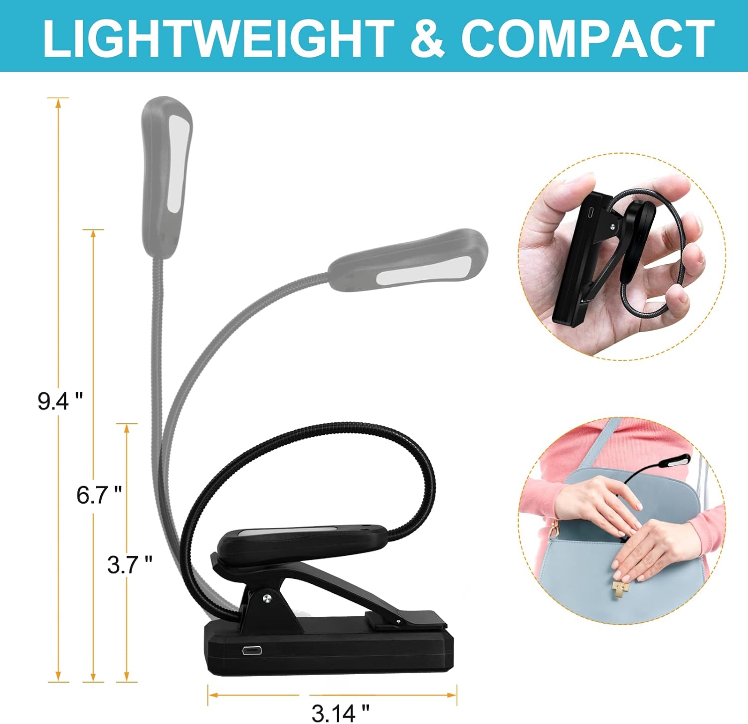 Book Light - Rechargeable Reading Lights for Books in Bed with 3 Colors & 9 Brightness, LED Book Reading Light Clip on Book for Kids, Small Book Light for Bed, Sofa, Music Stand, Office, Travel