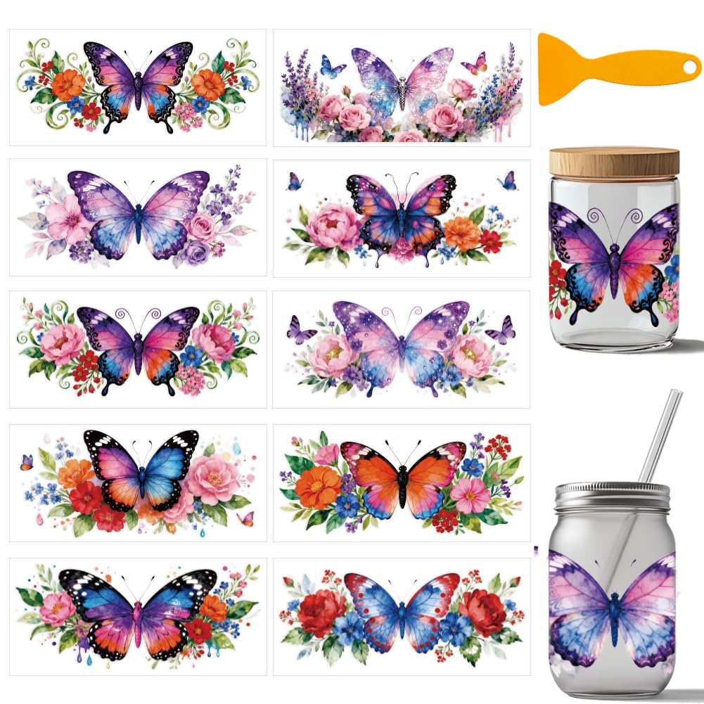 arricraft 10 Sheets Butterflies Flowers Theme UV DTF Cup Wrap Stickers