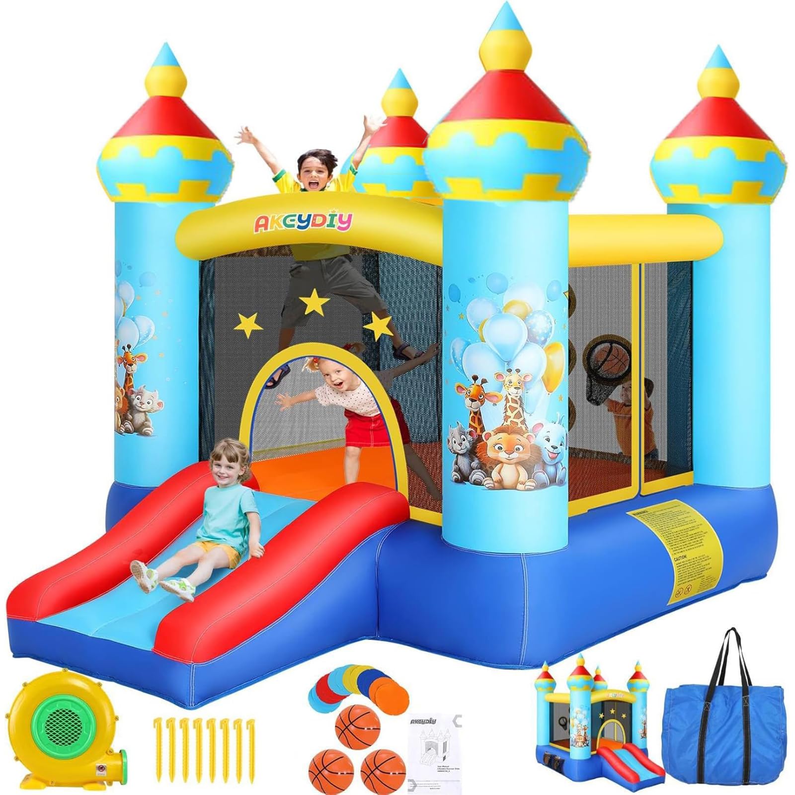 AKEYDIY Château Gonflable pour Enfants avec Toboggan/souffleur