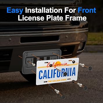 EWAY Front License Plate Frame Bracket Holder Mount, Street Legal for US Standard License Plate for Car SUV Pickup Truck Trailer, Heavy Duty Reinforce Tag Holder with Screws & Installation Kit