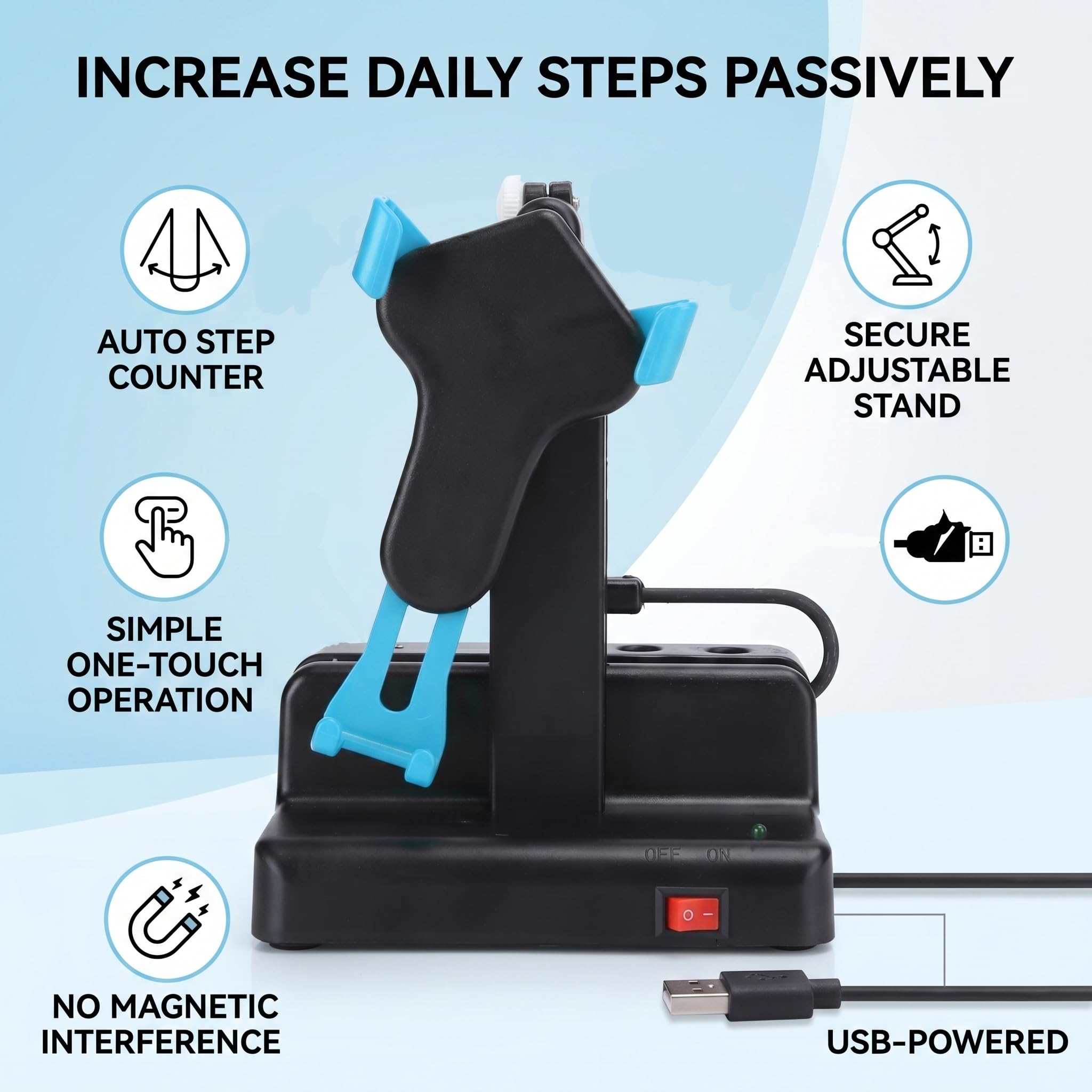 Agitateur Automatique de Téléphone Portable pour Augmenter Les Pas, Compteur de Pas, Podomètre pour Les Amateurs de santé, Bleu Ciel
