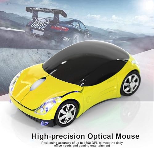 Miniatura 2 de ASHATA Ratón inalámbrico, ratón deportivo de 2.4 G, con forma de coche, ratón óptico Bluetooth con receptor USB, lindo ratón portátil de 1600 DPI