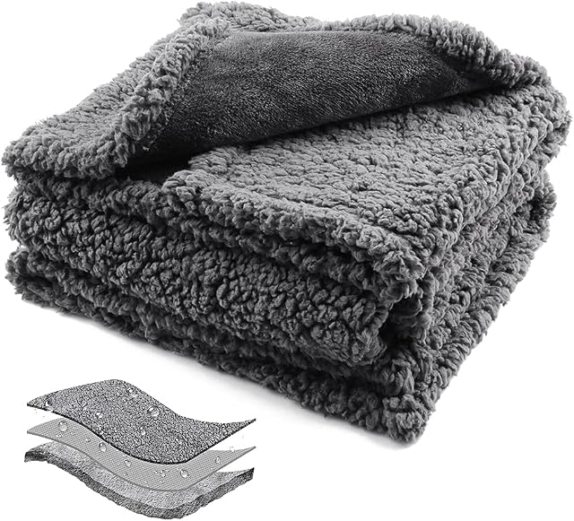 Onarway Waterproof Dog Blanket of Reversible Sherpa Fleece for Bed, Couch, Sofa, and Floor, 100x145cm Large Waterproof Dog Bed Cover for Puppies, Cats, Dogs or Other Medium Large Pets