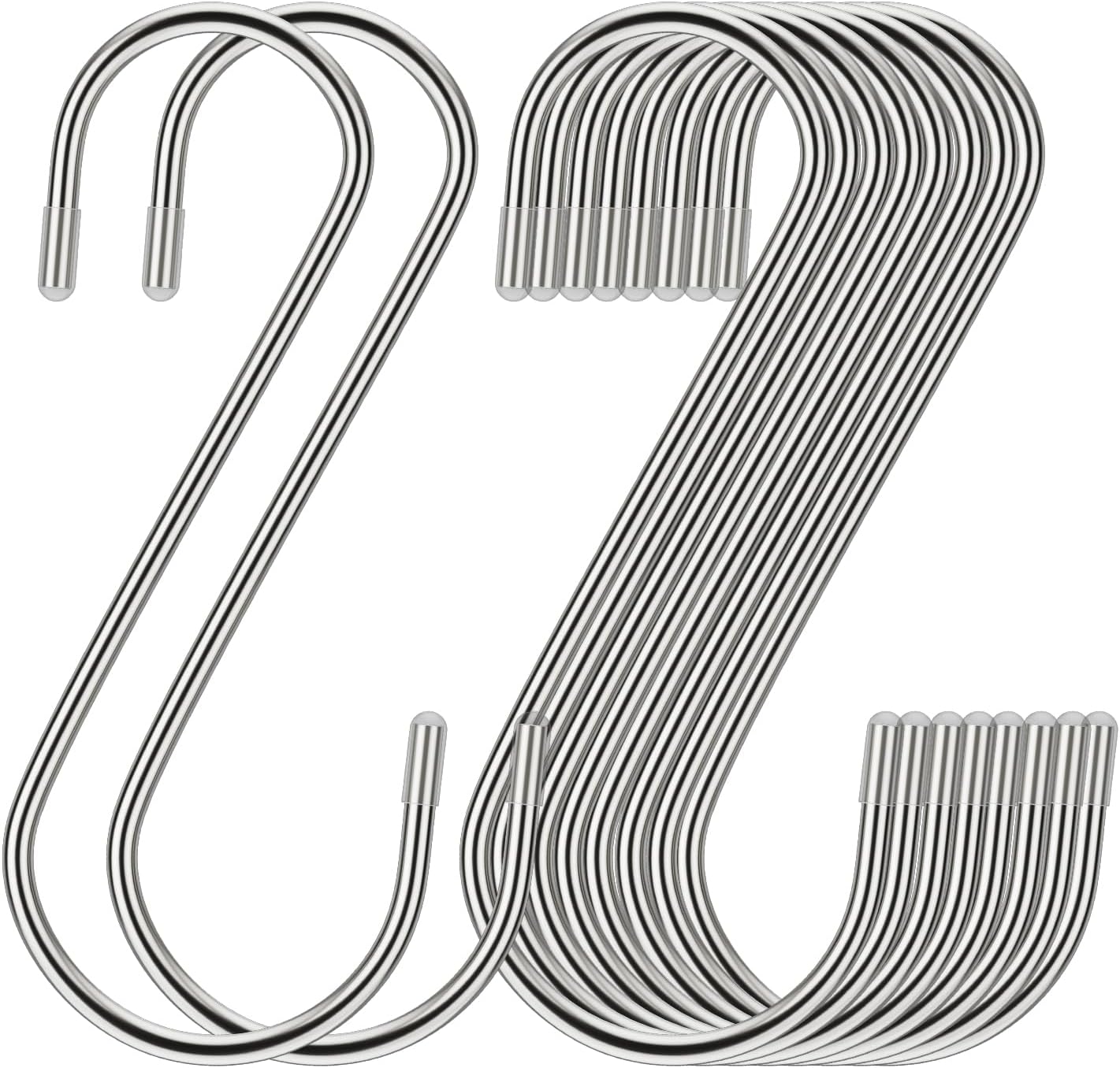3.54 Inch 30 Pack S Hooks - Stainless Steel Heavy Duty with Rubber Stopper, Small S Hooks for Hanging Plants, Baskets, Clothes, Pan, Cups, Towels (Silver)
