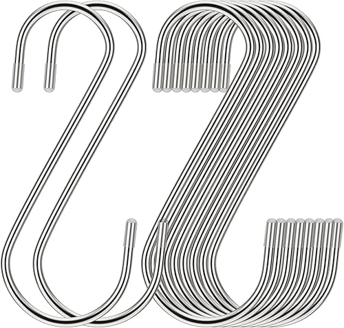 Paquete de 30 ganchos en S de 3.54 pulgadas, acero inoxidable resistente con tapón de goma, ganchos pequeños en S para colgar plantas, cestas, ropa,