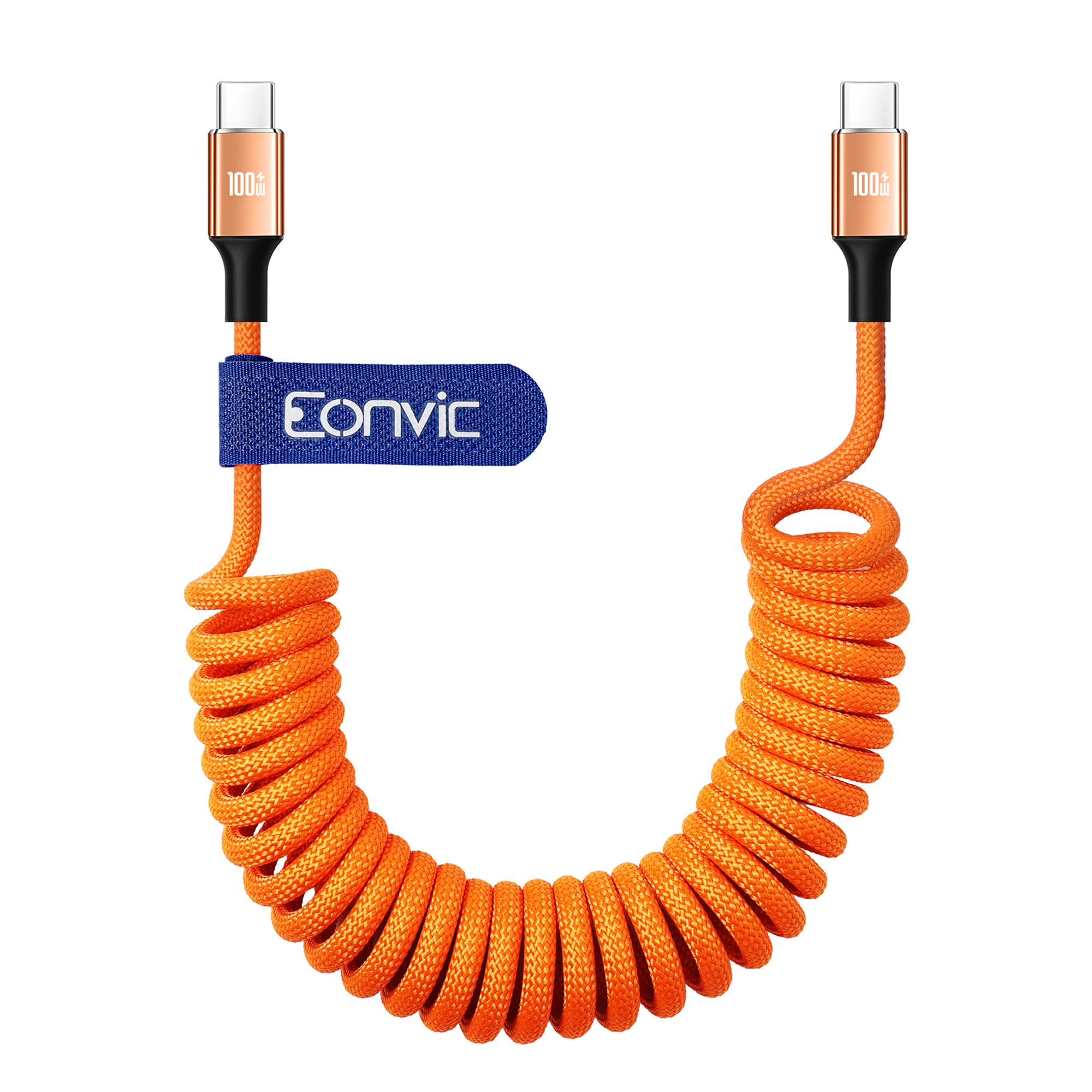 Eonvic Cavo dati di ricarica rapida da USB tipo C a USB C, 100 W, PD, per iPhone 15 Pro Max Plus, iPad Pro, MacBookAir15, Huawei MateBook MagicBook Surface Pro7/5 (arancione, a spirale, 40 cm)
