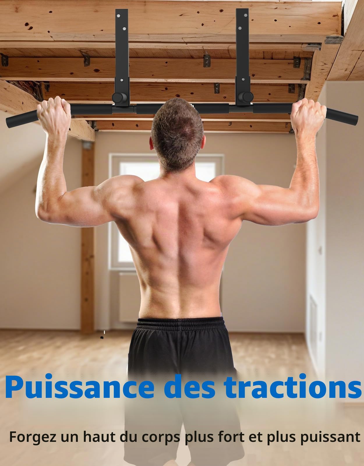 Barre de traction montée sur solive, barre de traction au plafond pour salle de sport à domicile, poutre, chevalet, installation facile, barre de 106,7 cm de large