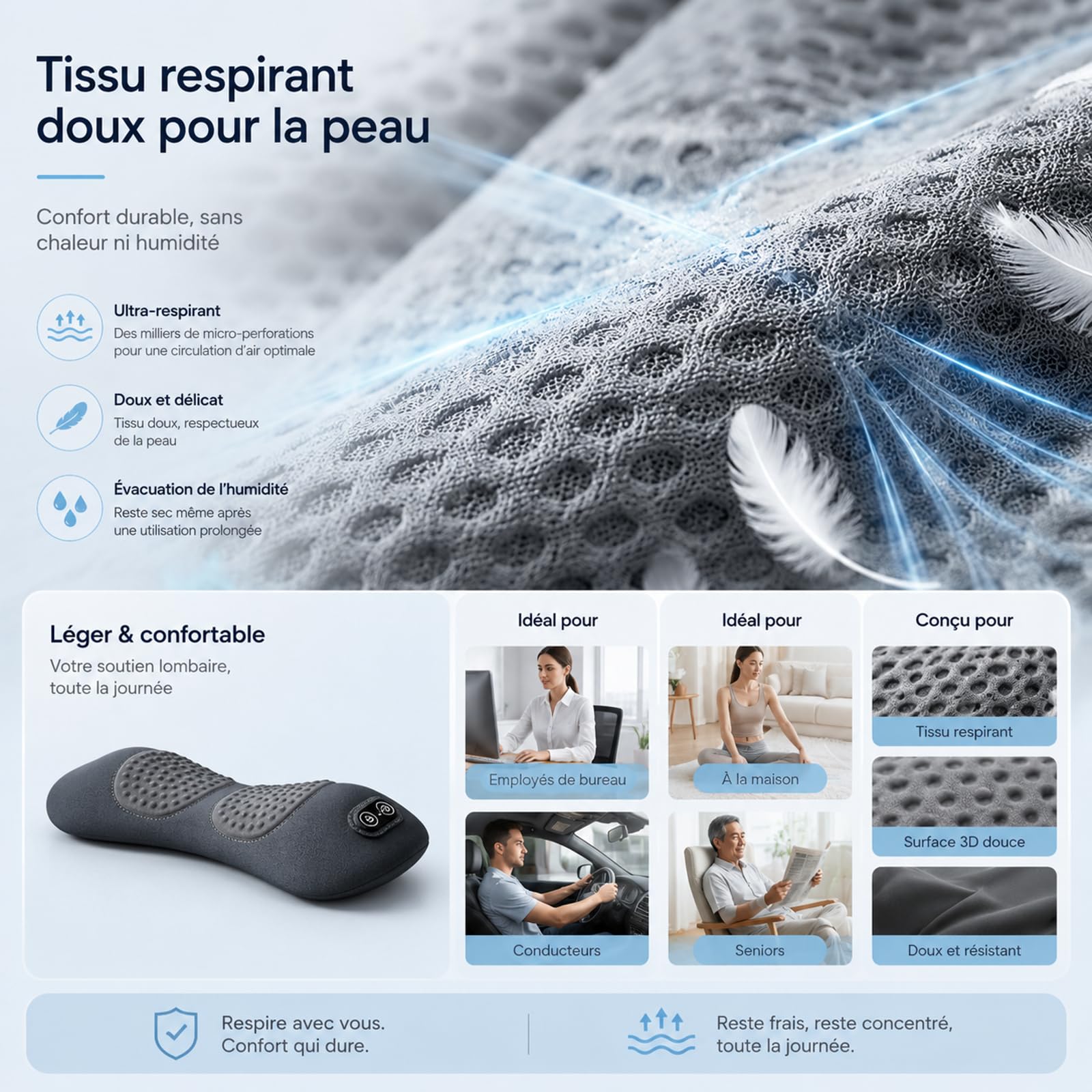 LombaTech 3 en 1 Décompression Vertébrale à Domicile, Masajeador de Espalda con Calor Ajustable y Vibración, Soporte Lumbar Ergonómico, Dispositivo de Relajación Muscular para Hogar y Oficina