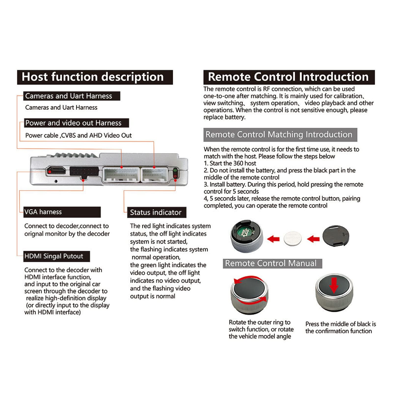 Kit Telecamera Surround a 360°, Con Parcheggio di Riserva Anteriore Posteriore Sinistro Destro Guida Panoramica con Telecamere a 4 Vie Telecamera per Visione Notturna Impermeabile per Auto