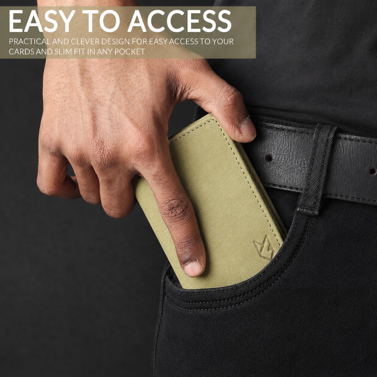 FOXHACKLE Tarjetero de cuero de grano completo para hombres y mujeres, cartera plegable pequeña con bloqueo RFID, funda compacta para tarjetas, Verde perico, 3.40" x 4.10" x 0.03", Classic