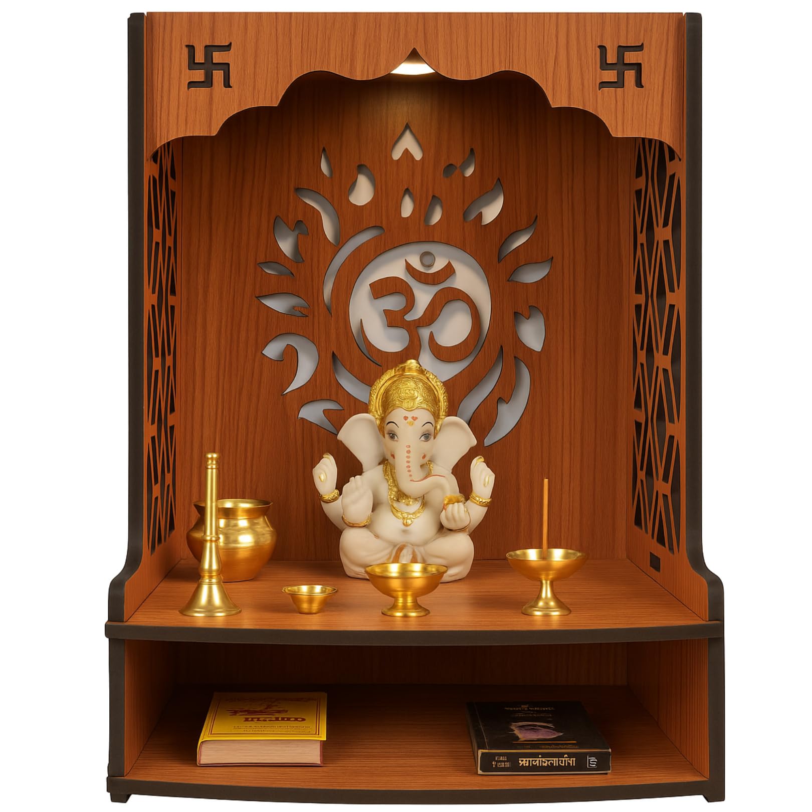 UPYOG Wooden Pooja Stand for Home | Wall Mounted Temple Mandir with LED Spot Light | Compact Puja Mandir for Home & Office (15.5 × 11.5 × 11 Inch)-image-20