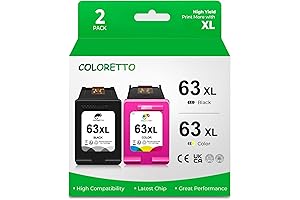COLORETTO HP 63XL Ink Cartridge Replacement for DeskJet 3634 Printers (Black + Color)