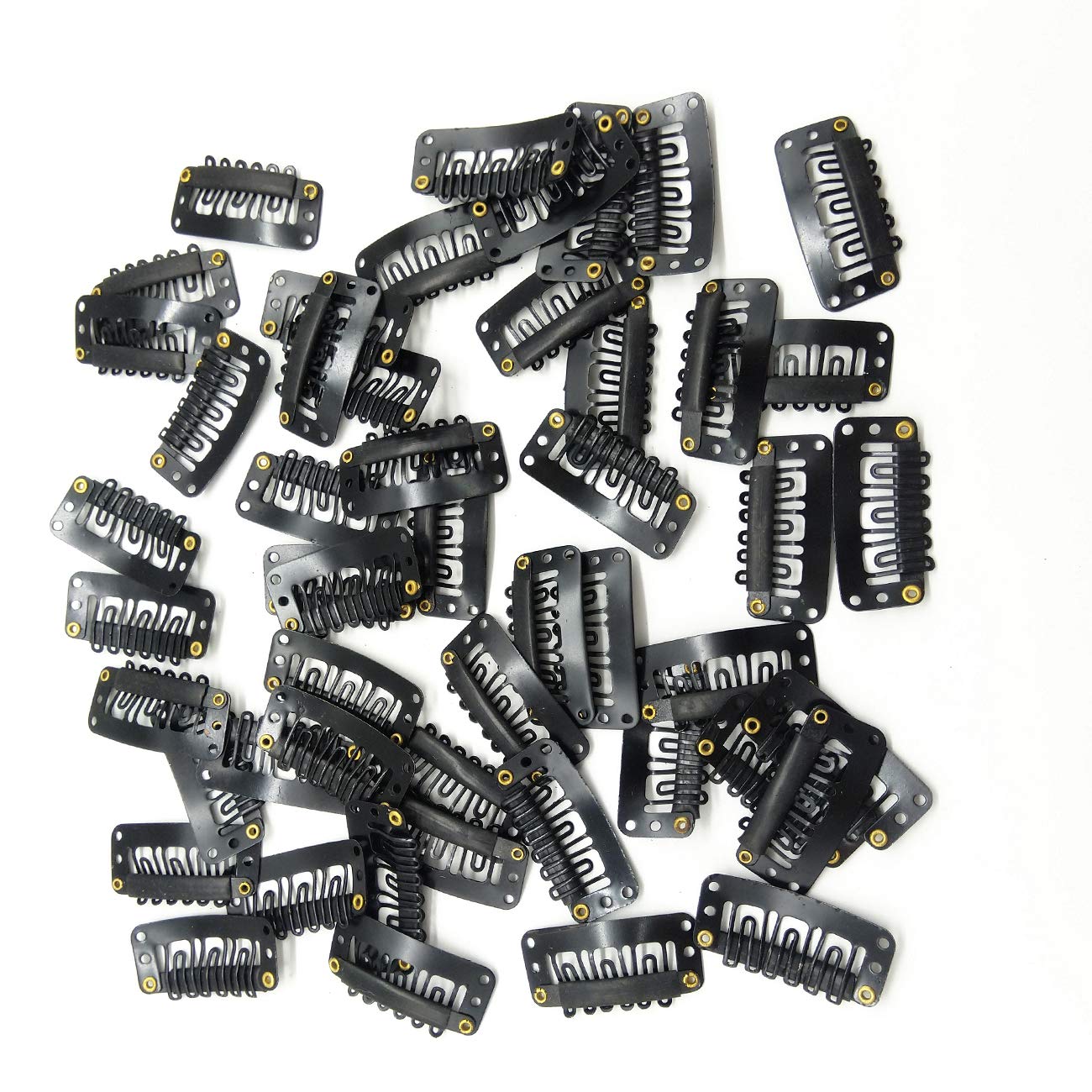 TIHOOD 100PCS Snap Clips for Hair Extensions Weaves U-shape Metallic Wig Clips With Silicon Rubber Small Size Black