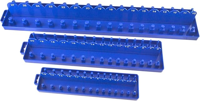 3pc ABS Plastic Socket Holder Tray Sets Metric 1/4", 3/8", 1/2" dr Rail TE834