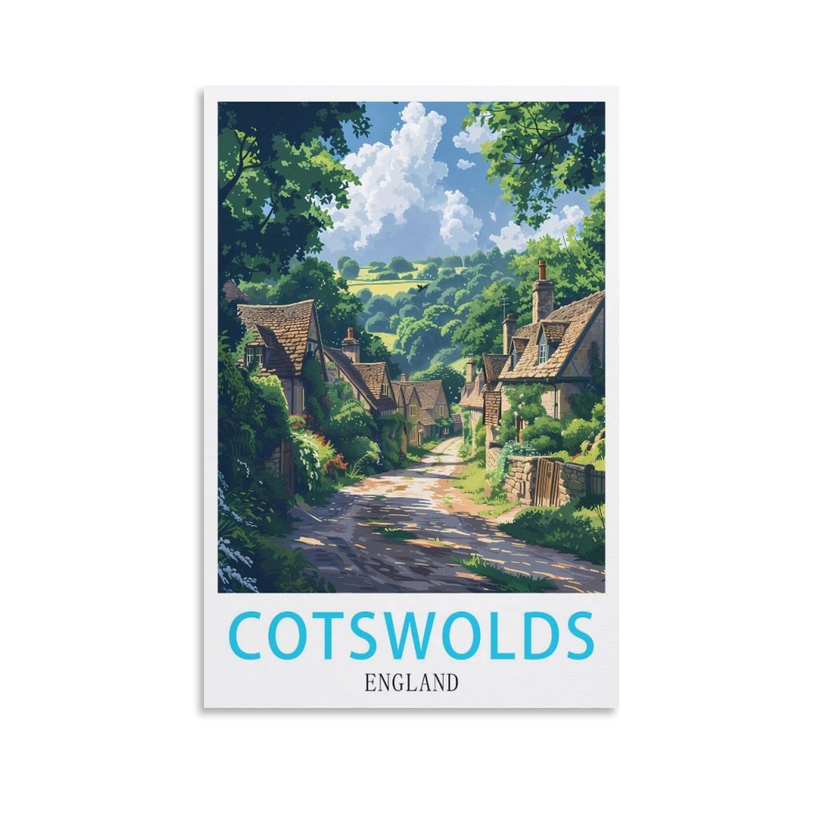 LHJOIUN England Cotswolds Vintage Travel Posters 16x24inch(40x60cm) Art Canvas Print For Living Room Bedroom Home Decoration Modern Art