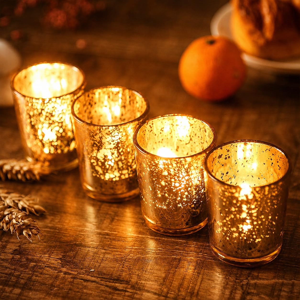 Bougeoirs Doré en Verre au Mercure, Lot de 12 Photophores pour Décoration Mariage