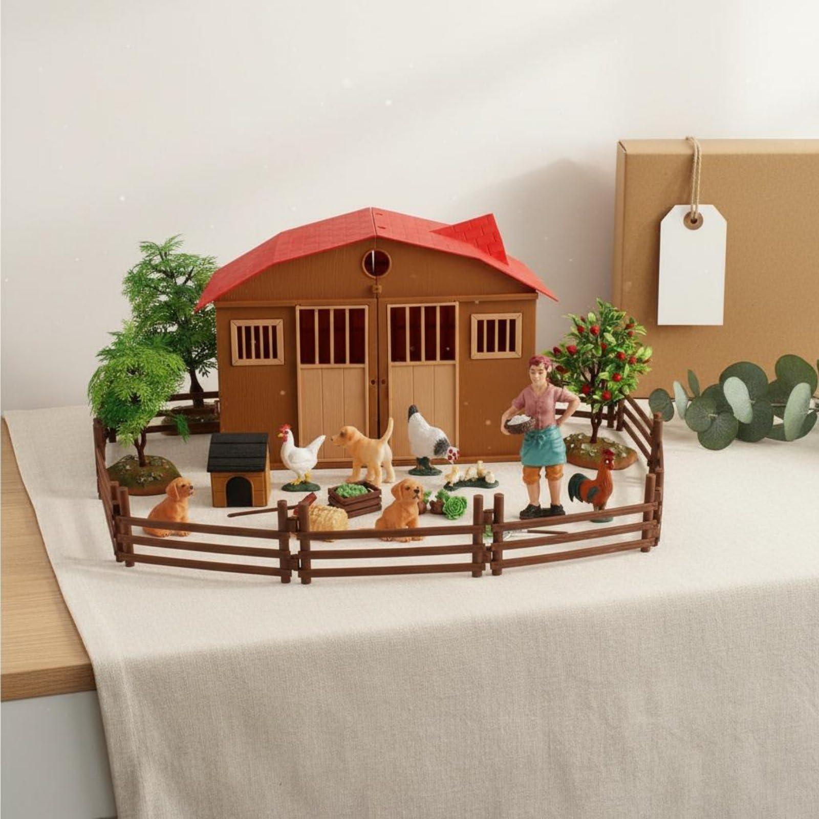 Bauernhof Spielset Bauernhofdiorama Tierfiguren Bauernhofscheune Zäune mit PVC Material für Lernspiel Rollenspiel Fantasiegeschichten Klassenzimmerdekoration Hobbylandschaft Geeignet