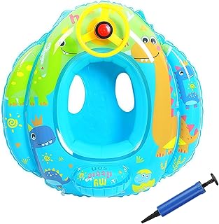 Flotador bebé Dinosaurio con Asiento,Anillo de Natación Dinosaurios Piscina Flotador ​Inflable con Volante para Niños Flotador de Natación Barca Hinchable Nadar Entrenador Juguetes de Piscina,Azul