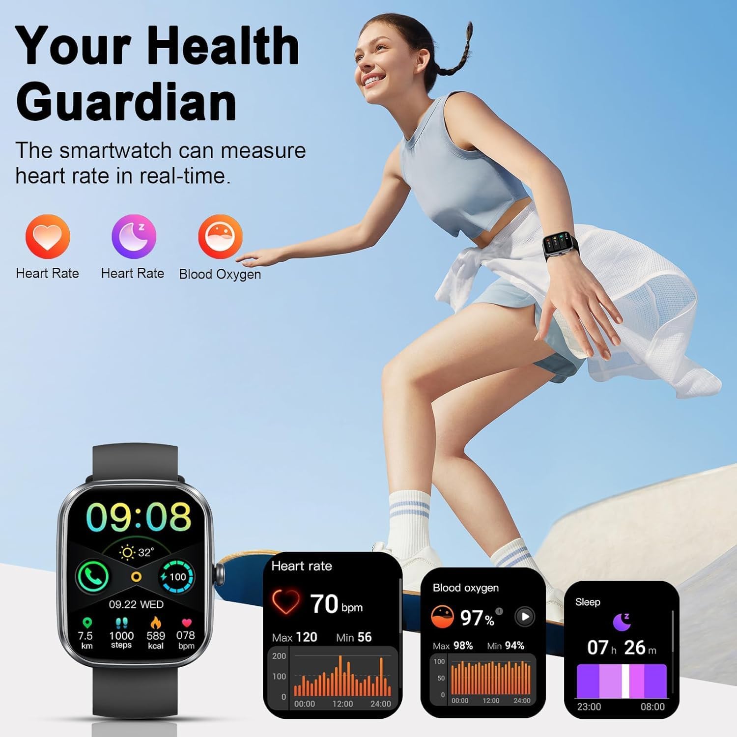 Smartwatch Herren Damen, 1.91'' Zoll HD Smart Watch mit Bluetooth Anrufe, Fitness Tracker Schrittzähler mit 110+ Sportmodi, Schlafmonitor SpO2 Herzfrequenz, IP68 Wasserdicht Fitnessuhr für Android iOS