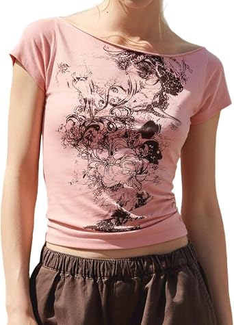 Women Y2K Graphic Shirt Short Sleeve Goth Fairy Grunge Tees Vintage Punk Tops Emo Aesthetic Streetwear
