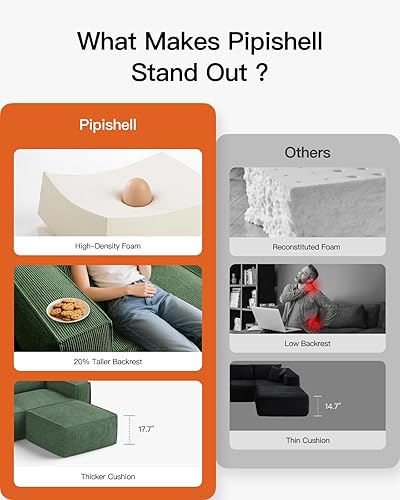 Miniatura 4 de Pipishell Sofá modular, sofá nube con asiento profundo, otomana móvil, sofás tapizados de pana de felpa con respaldo alto, sofás seccionales para