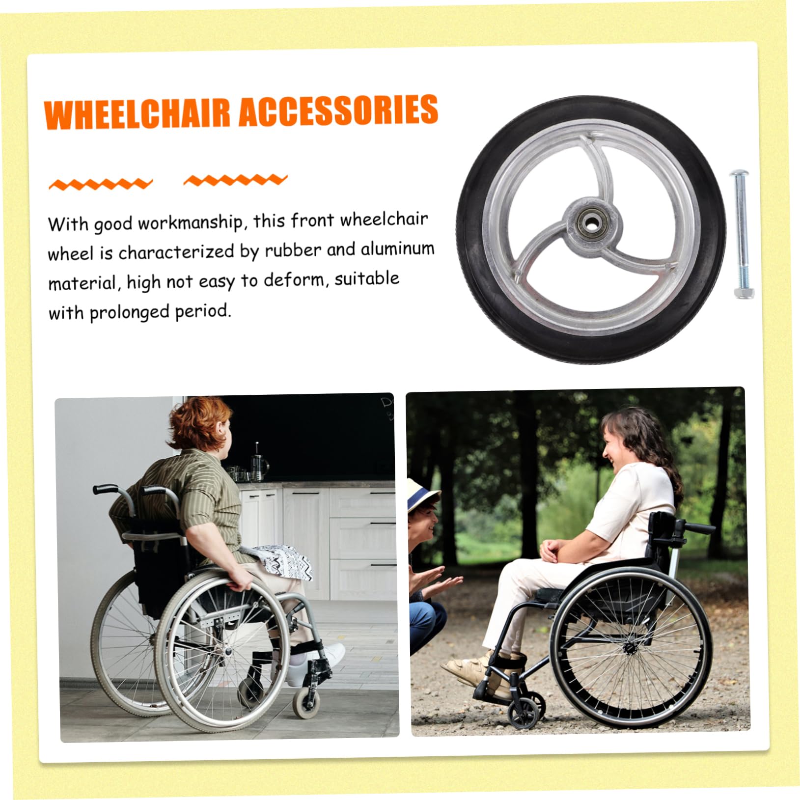 FOMIYES Inch Wheelchair Front Wheel 8mm Hole Replacement Wheelchair Part for Elderly