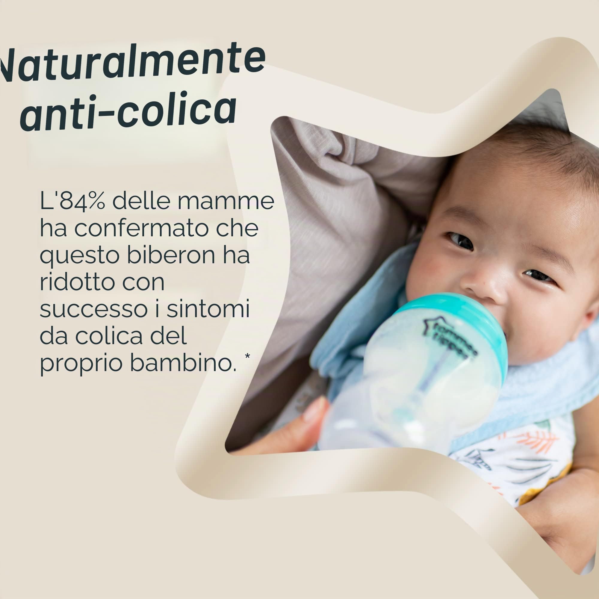 Tommee Tippee Biberon Anticolica, Tettarella Simile al Seno a Flusso Lento e Esclusivo Sistema di Ventilazione Anticolica, 150ml, Confezione da 3, Neutro