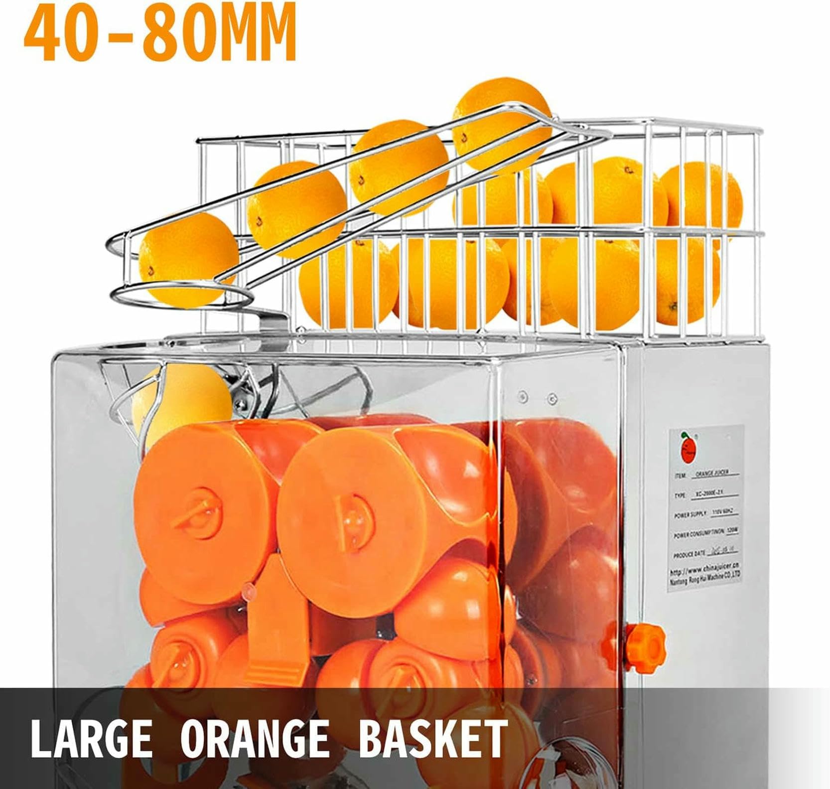 Exprimidor de Naranjas Comercial, exprimidor eléctrico de cítricos de 120 W, alimentación automática, 20-30 Naranjas por Minuto con Filtro extraíble. Ampliamente Utilizado en Super