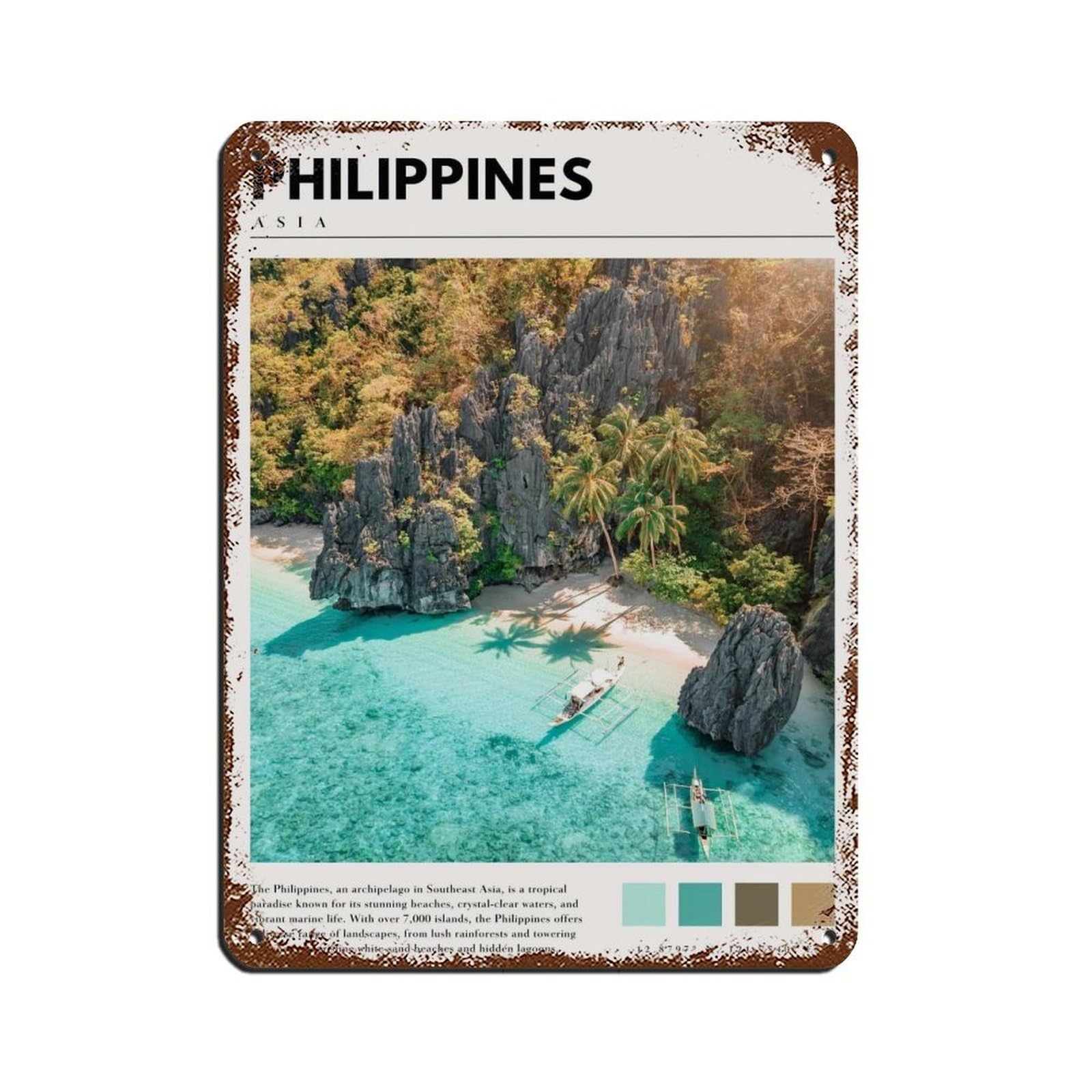 Philippines Art Philippines Poster Retro Poster Metal Tin Sign Chic Art Retro Iron Painting Bar People Cave Cafe Family Garage Poster Wall Decoration 12x16inch(30x40cm)