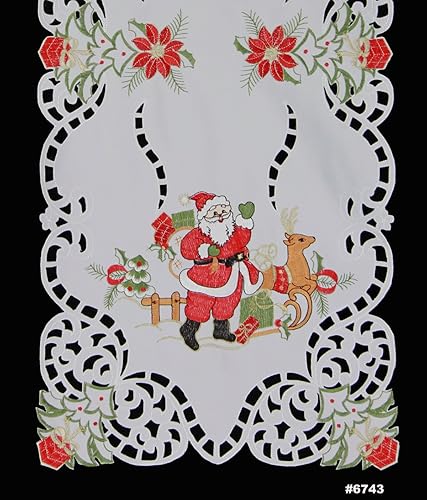 Miniatura 9 de Creative Linens Bufanda de Navidad bordada de Papá Noel, reno, flor de pascua, 19 x 70 pulgadas, decoración blanca para chimenea de invierno