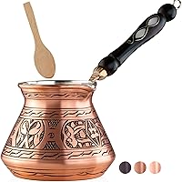 Vista 1 de BCS cafetera grande de cobre para café turco, griego y árabe con mango de madera (18 onzas, 6 porciones) Cezve Ibrik Briki para cocina