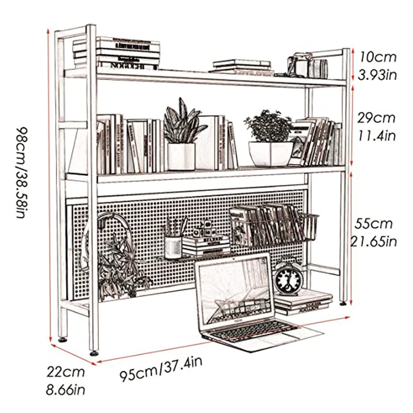 Organizzatore di archiviazione per scaffale da scrivania - Scaffale per ufficio, Libreria da tavolo in metallo per scrivania del computer, Organizzatore per scaffale da esposizione regolabile a 2 li