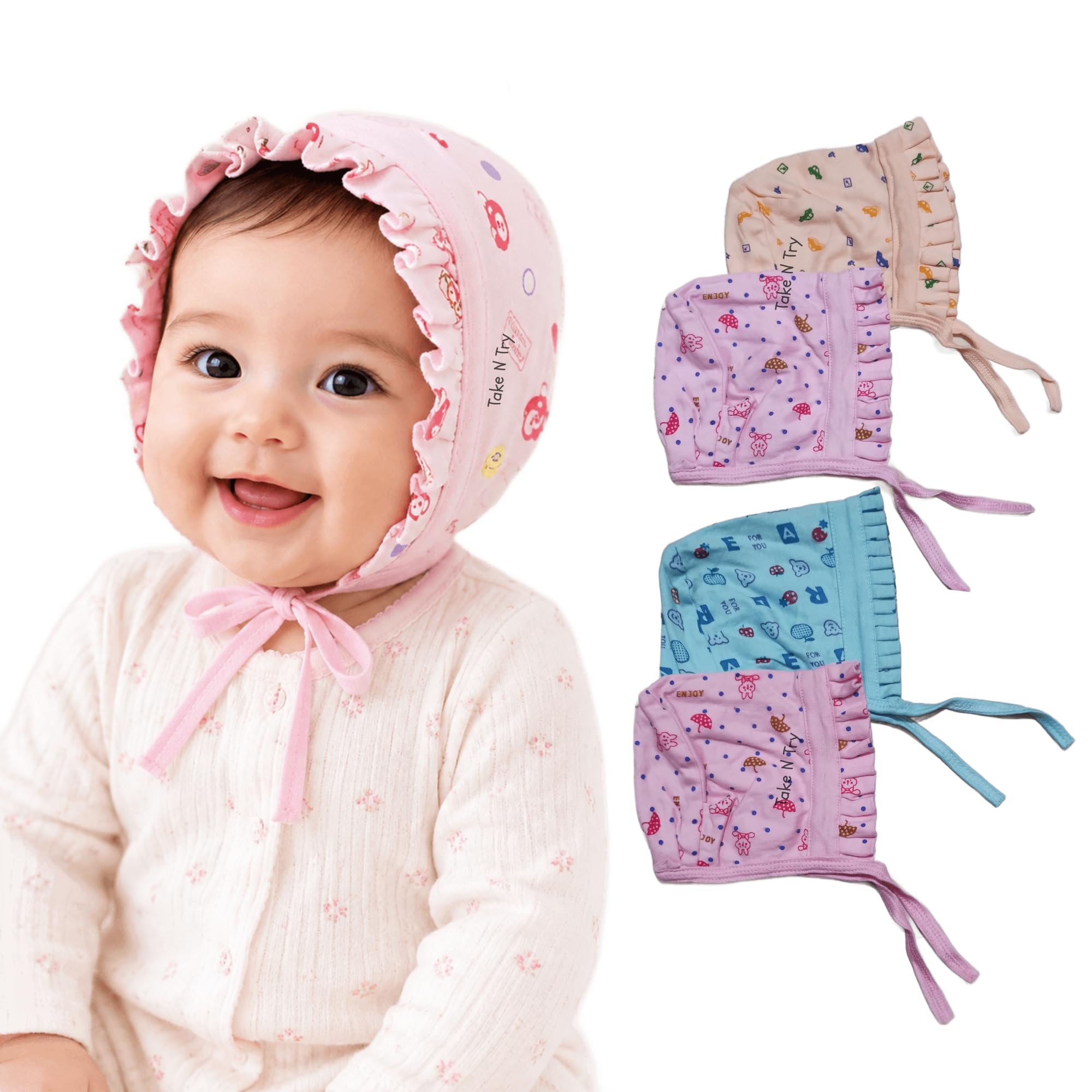 take n try 2 Pcs New Born Baby Boy and Baby Girl Cap/Hat/Topi Combo Set | Tie Knot Hosiery Cotton Infant Cap for 0-3, 3-6, 6-9, 9-12 Months-picture-11