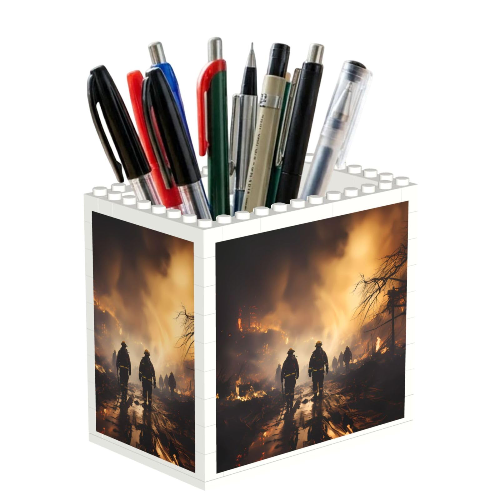 SXZVVBN Firefighters fighting fires Building Block Desk Tidy ABS Organiser