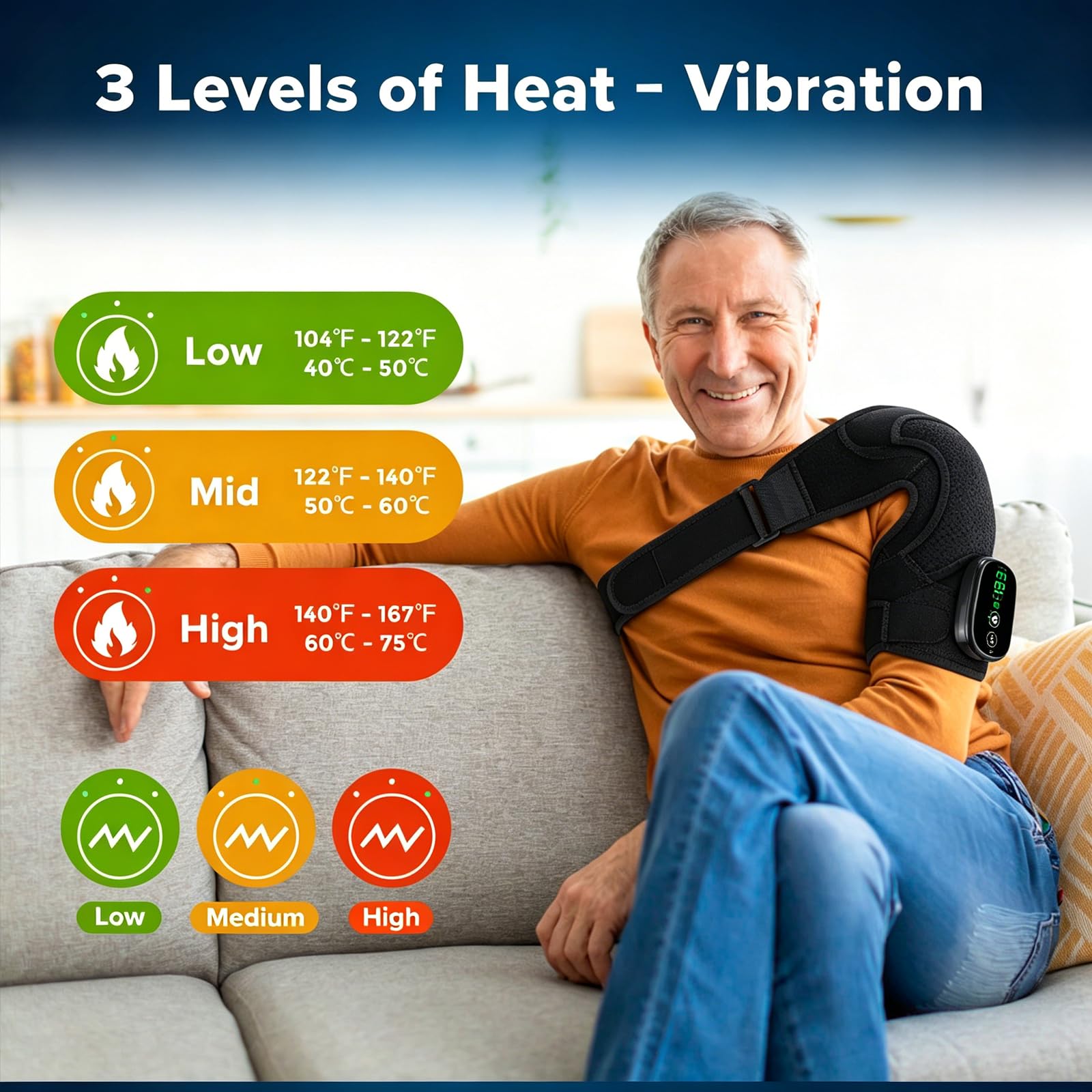 Triple Methode Schultermassagegerät, Schulter Massagegerät | Kabellose Schultermassage Gerät mit Wärme und Vibration, 5000mAh, 3-Gang, Vatertagsgeschenk für Papa Mama für Zuhause, Büro