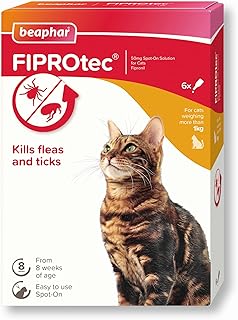 Beaphar | FIPROtec Spot-On for Cats | Kills Fleas & Ticks | Vet Strength Treatment | Easy to Apply | Suitable for Cats & Kittens from 8 Weeks of Age, Weighing more than 1kg | 6 Pipettes