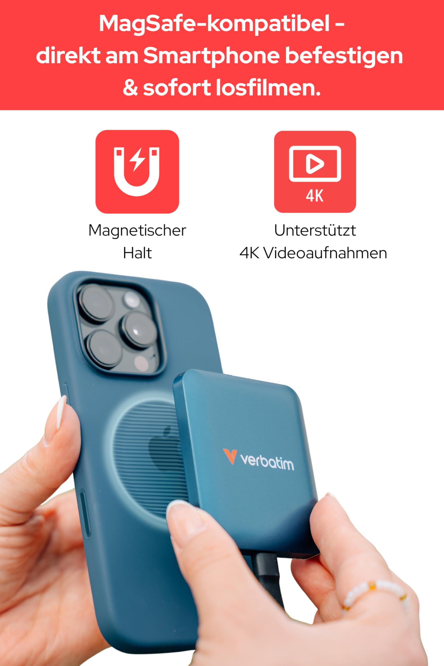 Verbatim Snapback - Disco duro externo SSD (1 TB, USB 3.2 Gen 2 x 2, hasta 2000 MB/s de lectura y 1600 MB/s, disco duro externo portátil con cable USB-C de 20 cm, para iPhone, Android, PC y Mac, color