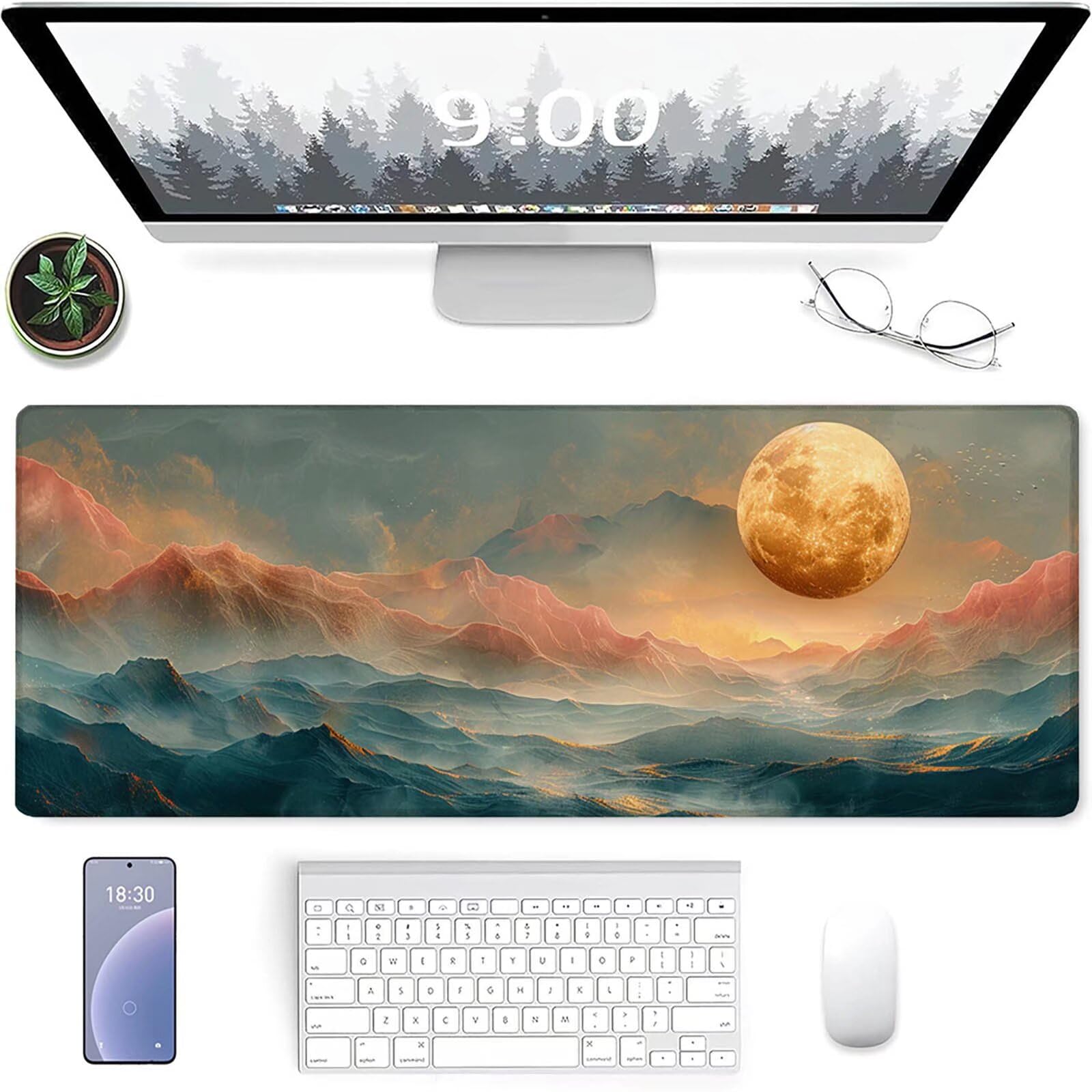 Tappetino Mouse Rosa, Luna Gaming Tappetino Mouse XXL 1200x600x3mm, Tappetino Scrivania Impermeabile e Antiscivolo, Migliora Precisione e Velocità Mouse Pad, per Accessori Gaming, Regalo 6-K-T