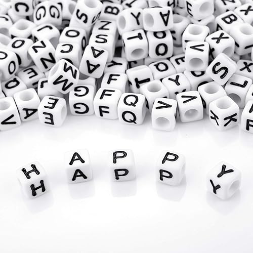 Miniatura 5 de Augshy 700 cuentas de letras blancas del alfabeto para hacer joyas, bricolaje, collares, pulseras (0.236 pulgadas)