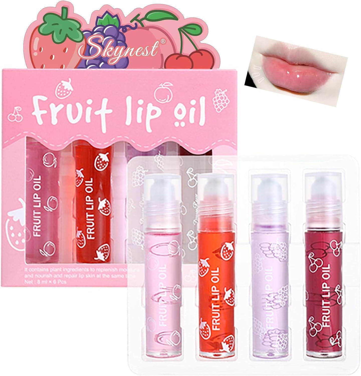 Girls Roll On Lip Gloss Set with Case, 4 Pcs Glossy Lip Make up for Kids and Teens Fruity Flavors, Kid Friendly, Party Gift, Best Friends
