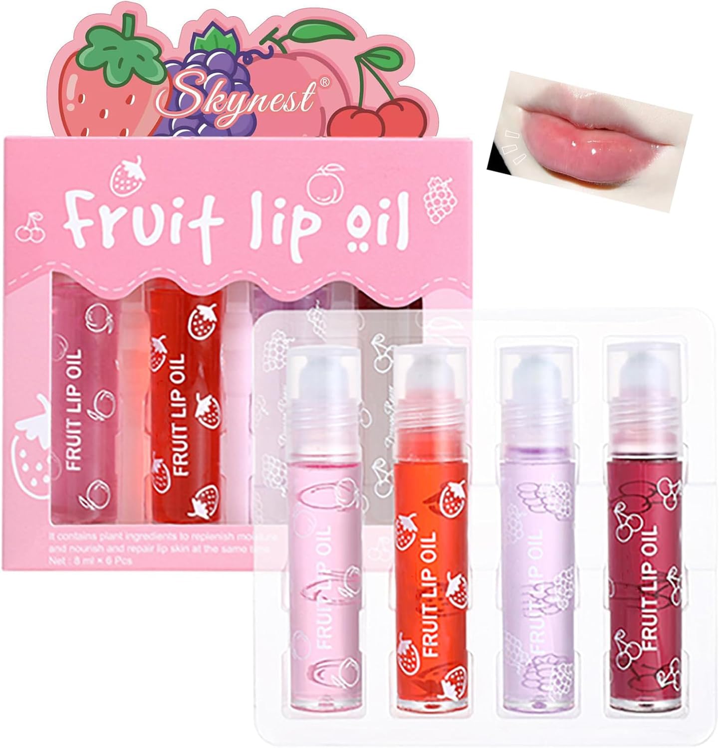 Girls Roll On Lip Gloss Set with Case, 4 Pcs Glossy Lip Make up for Kids and Teens Fruity Flavors, Kid Friendly, Party Gift, Best Friends (Pink-4, M)